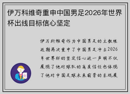 伊万科维奇重申中国男足2026年世界杯出线目标信心坚定 伊万科维奇重申中国男足2026年世界杯出线目标信心坚定